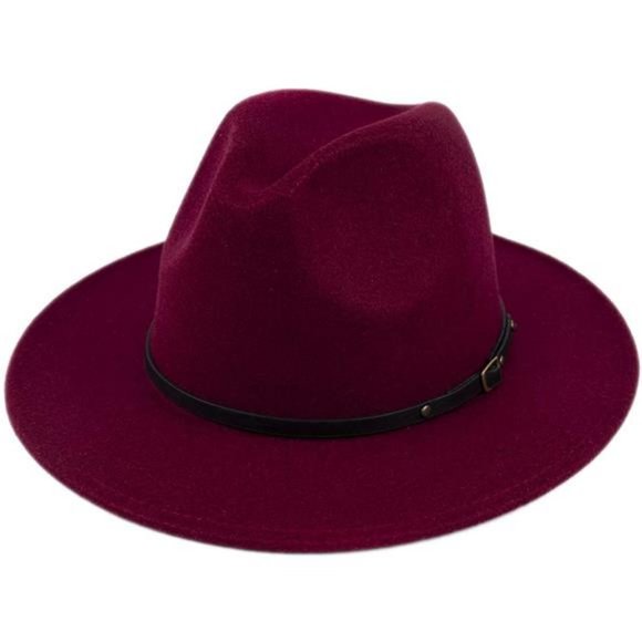 Lanzom Womens Classic Wide Brim Floppy Panama Hat Belt Buckle Wool Fedora Hat main image 6
